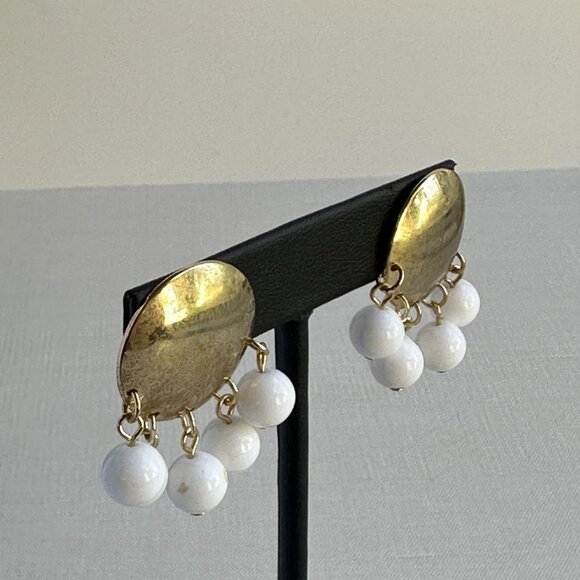 Vintage Sarah Coventry Earrings With Gold-Tone Circles & Milk Glass Dangles - Picture 9 of 10